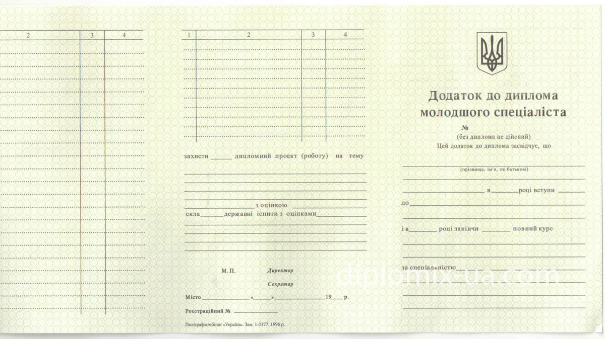 Украинский диплом техникума 1993-1999 приложение